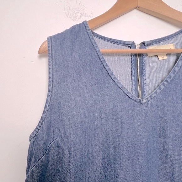 Cloth & Stone Tencel Denim Drop Waist Asymmetrical Sleeveless Shift Dress - Picture 2 of 11